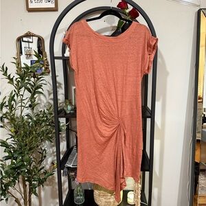 Mod Ref Asymmetrical Pink Tunic Dress with Tie Front 100% linen